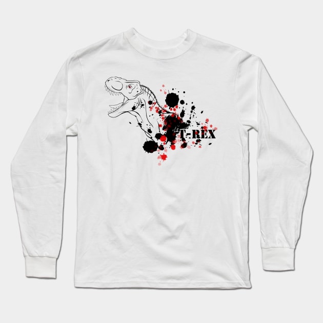 T-Rex Red Ink Splatter Long Sleeve T-Shirt by SakuraDragon